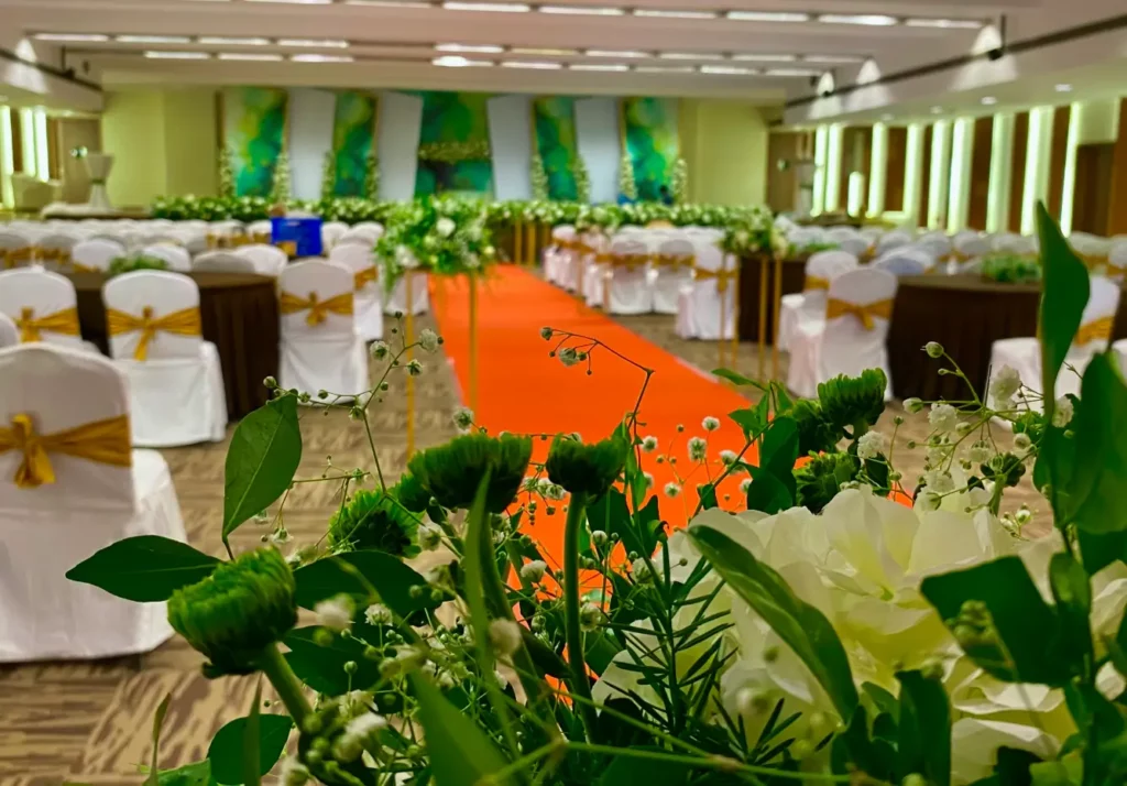 Banquet hall at MLR Cultural Centre, Whitefield, set for a wedding